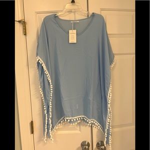 NWT swimsuit/beach cover up with cute cotton ball fringe edging.